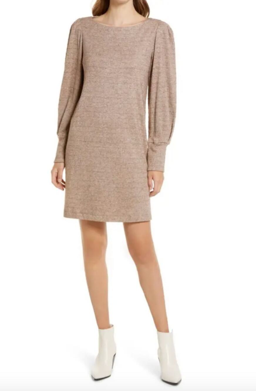 Julia Jordan Ribbed Sweater Dress 4 Oatmeal Beige Knit Long Sleeve Boatneck